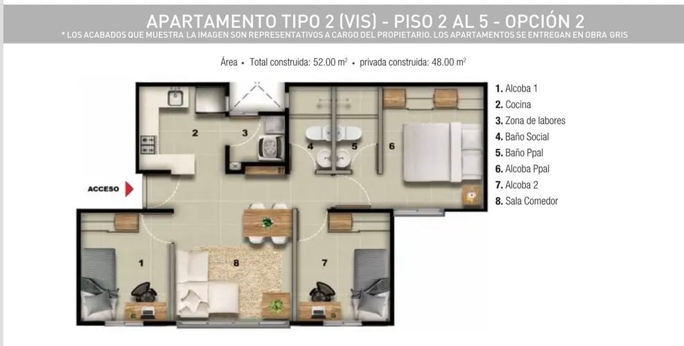 Apartamento de 3 alcobas en venta en Guabinas, Yumbo, 52 m² · foto 5 de 8