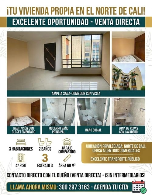 Apartamento de 3 alcobas en venta en Metropolitano Del Norte, Cali, 60 m² · foto 12 de 12