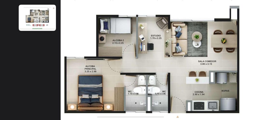 Apartamento de 1 alcoba en venta en San Nicolas, La Ceja, 49 m² · foto 10 de 10