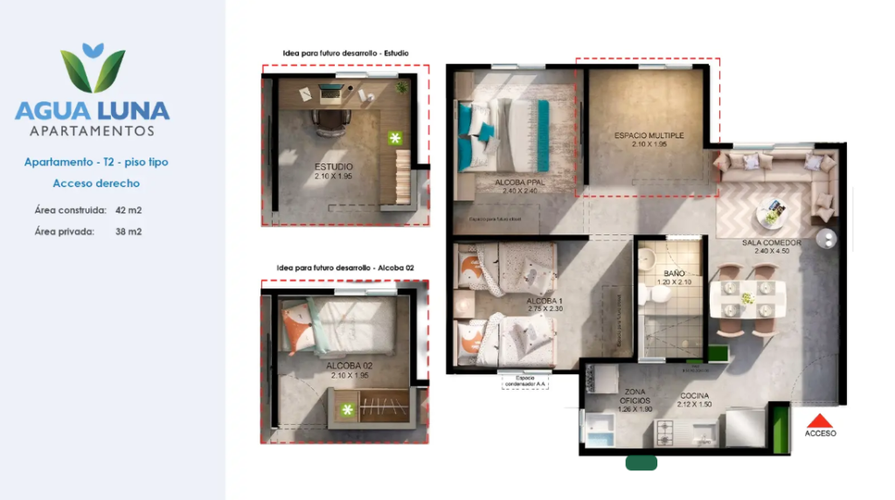 Apartamento de 2 alcobas en venta en Candelaria, 42 m² · foto 18 de 24