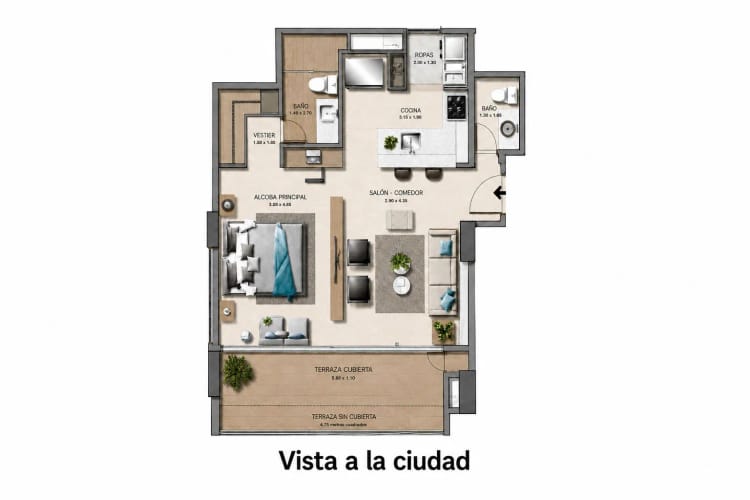 Apartamento de 1 alcoba en venta en Altos Del Poblado, Medellín, 55 m² · foto 4 de 10