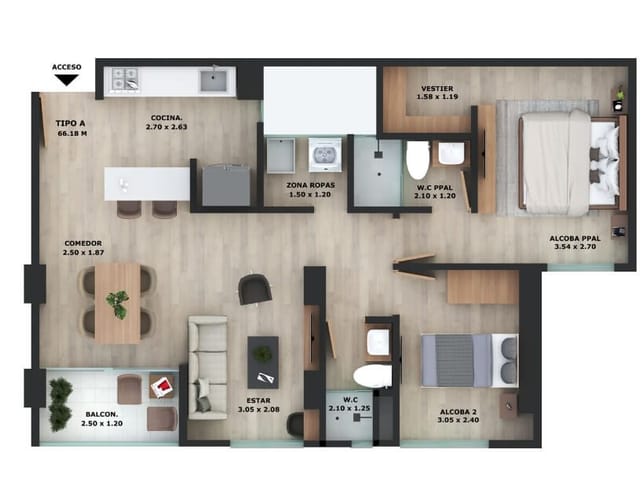 Apartamento de 2 alcobas en venta en El Tambo, La Ceja, 66 m² · foto 5 de 16