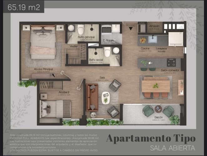Apartamento de 2 alcobas en venta en El Retiro, 65 m² · foto 13 de 15