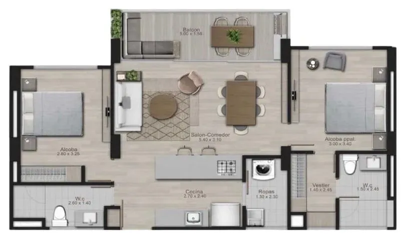 Apartamento de 2 alcobas en venta en Guayabito, Rionegro, 77 m² · foto 3 de 4