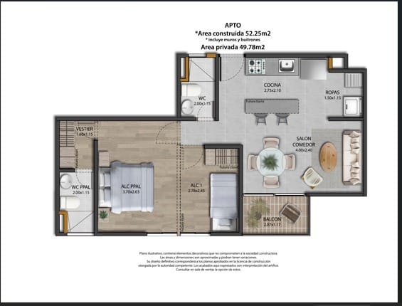 Apartamento de 2 alcobas en venta en Simon Bolivar Sb (Centro), Copacabana, 52 m² · foto 6 de 7