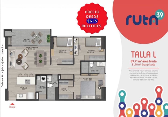 Apartamento de 2 alcobas en venta en Santa Elena, El Retiro, 74 m² · foto 4 de 9