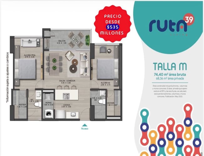 Apartamento de 2 alcobas en venta en Santa Elena, El Retiro, 74 m² · foto 6 de 9