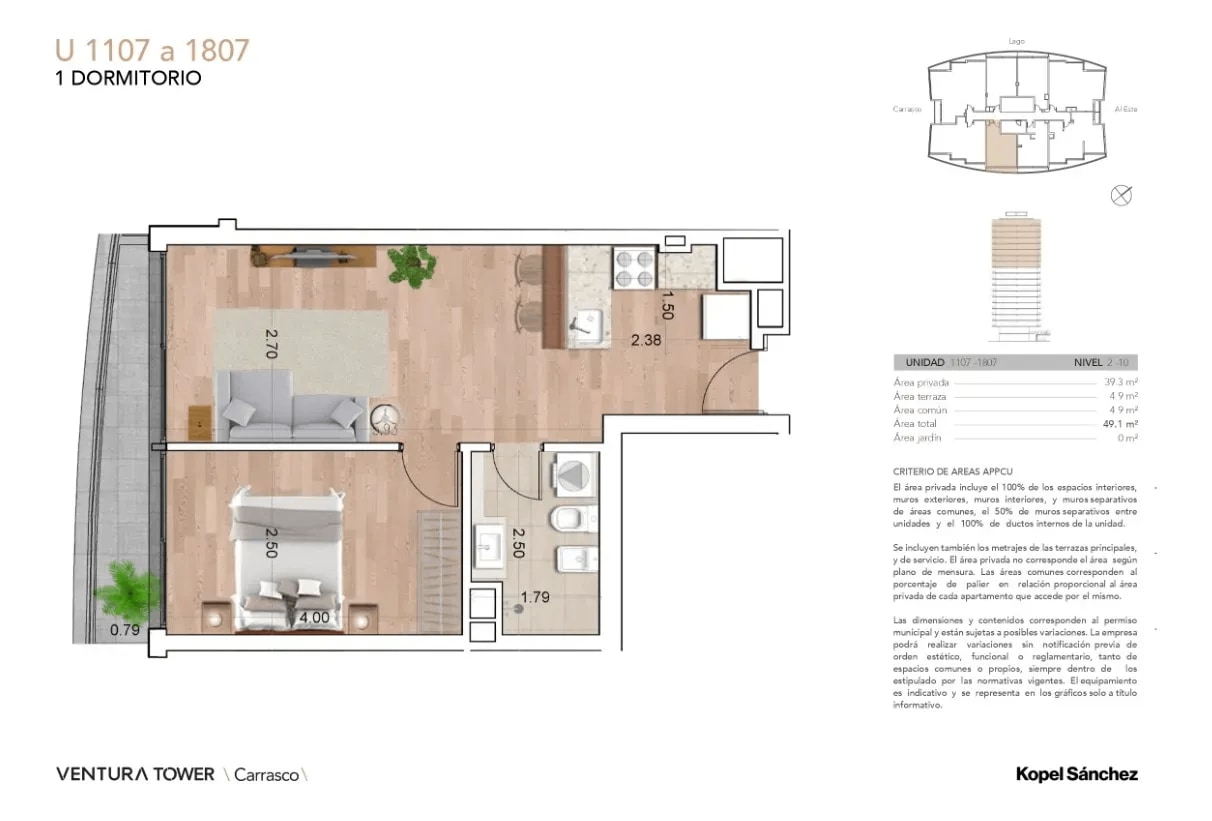ALQUILER APARTAMENTO DE 1 DORMITORIO GARAJE Y AMENITIES EN VENTURA TOWER CARRASCO · Foto 8