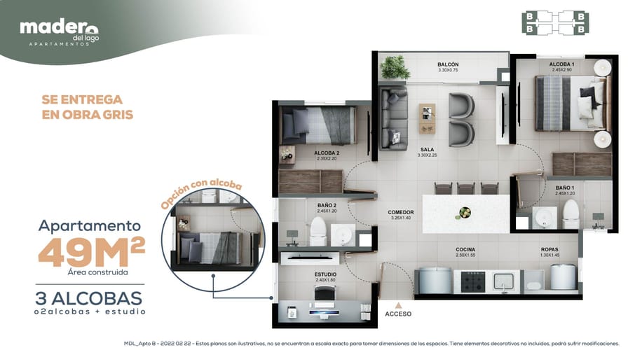 Apartamento de 3 alcobas en venta en El Porvenir, Rionegro, 54 m² · foto 8 de 12