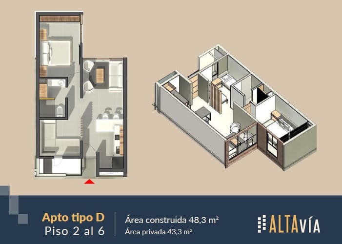 Apartamento de 1 alcoba en venta en Nueva Tequendama, Cali, 48 m² · foto 5 de 5