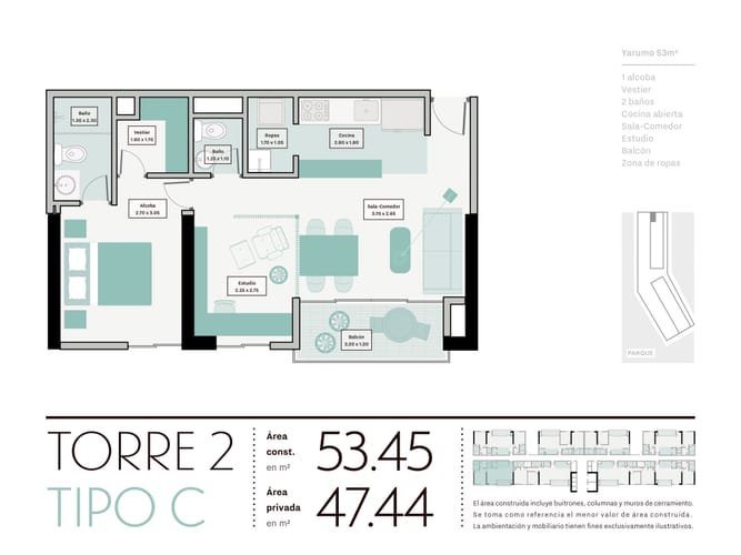 Apartamento de 2 alcobas en venta en El Porvenir, Rionegro, 53 m² · foto 4 de 6