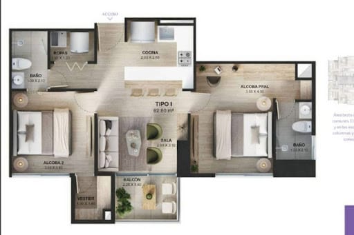 Apartamento de 2 alcobas en venta en Yarumito, Sabaneta, 63 m² · foto 5 de 20