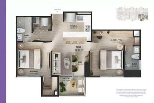 Apartamento de 2 alcobas en venta en Yarumito, Sabaneta, 63 m² · foto 20 de 20