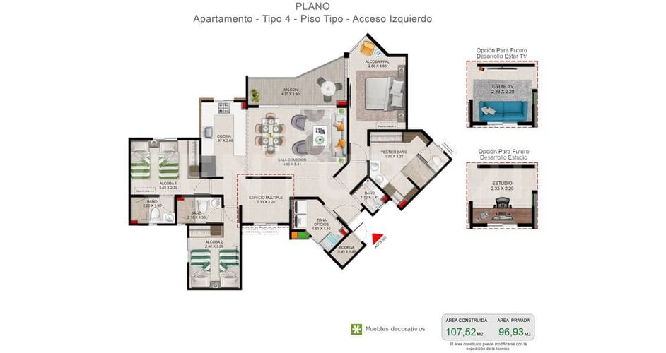 Apartamento de 3 alcobas en venta en Valle Del Lili, Cali, 108 m² · foto 8 de 10