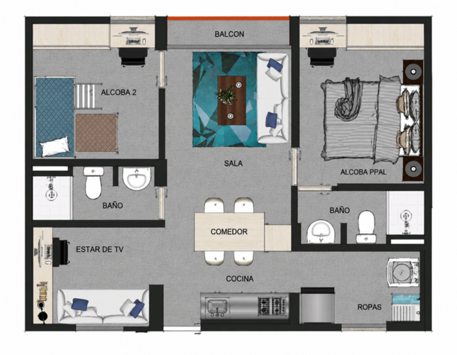 Apartamento de 2 alcobas en venta en Quebrada La Iglesia Ii, Bucaramanga, 53 m² · foto 3 de 14