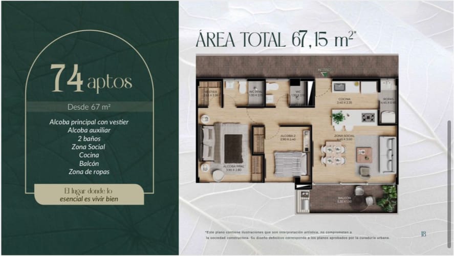 Apartamento de 2 alcobas en venta en Pablo Sexto, Marinilla, 67 m² · foto 7 de 16