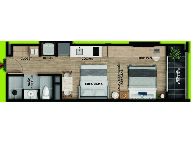 Apartamento de 1 alcoba en venta en Santa Barbara, Bogotá, 32 m² · foto 13 de 13