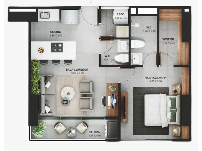 Apartamento de 1 alcoba en venta en Sabaneta Real, Sabaneta, 53 m² · foto 5 de 12