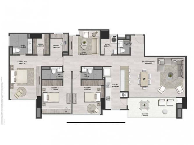 Apartamento de 3 alcobas en venta en El Poblado, Medellín, 148 m² · foto 5 de 15