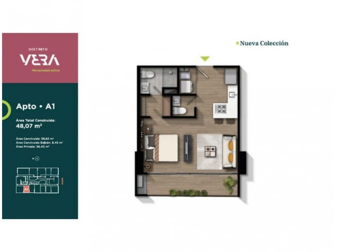 Apartaestudio en venta en Villa Carlota, Medellín, 47 m² · foto 9 de 20