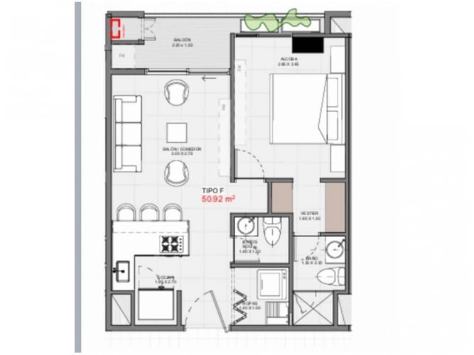 Apartamento de 1 alcoba en venta en Medellín, 50 m² · foto 5 de 5