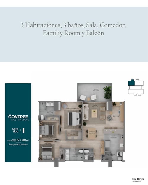 Apartamento de 3 alcobas en venta en Las Palmas, Medellín, 128 m² · foto 2 de 8