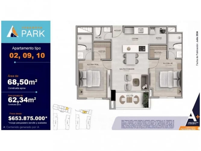 Apartamento de 2 alcobas en venta en Noel, Medellín, 68 m² · foto 3 de 4