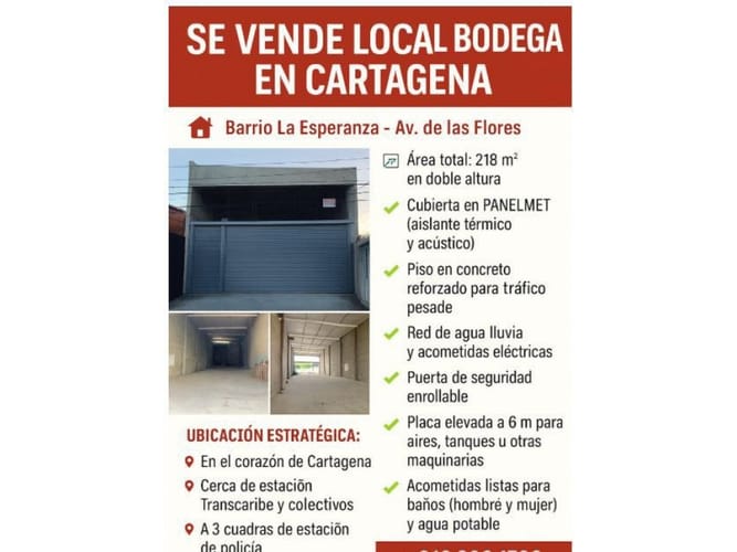 Bodega en venta en La Esperanza, Cartagena, 218 m² · foto 6 de 6