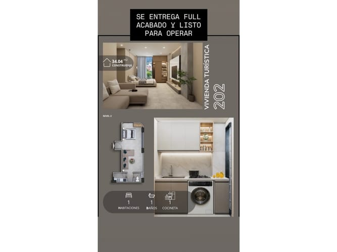 Apartaestudio en venta en Jardines, Envigado, 34 m² · foto 1 de 2