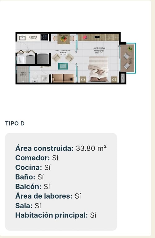 Apartamento de 1 alcoba en venta en Cerros, Santa Marta, 33 m² · foto 13 de 16