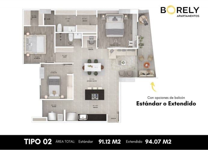 Apartamento de 3 alcobas en venta en Conquistadores, Medellín, 91 m² · foto 4 de 12