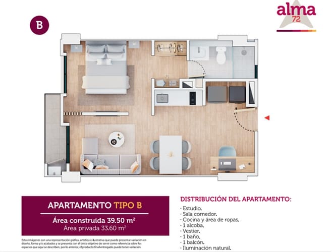 Apartamento de 1 alcoba en venta en Los Alcazares, Bogotá, 40 m² · foto 4 de 14