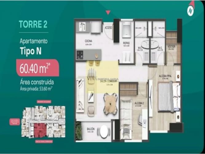 Apartamento de 2 alcobas en venta en San Jose Obrero, Bello, 60 m² · foto 5 de 7