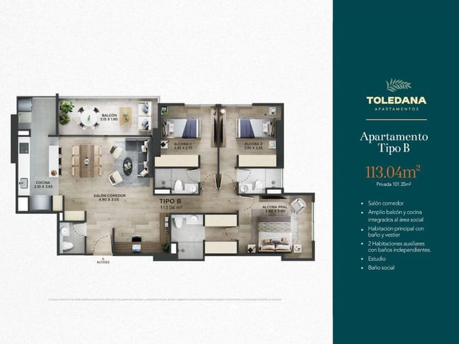 Apartamento de 3 alcobas en venta en Suramérica, La Estrella, 113 m² · foto 16 de 16