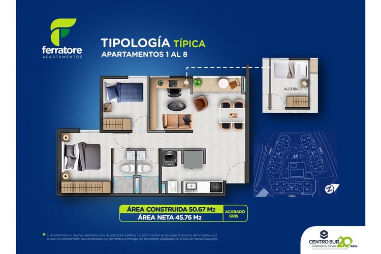 Apartamento de 2 alcobas en venta en La Tablaza, La Estrella, 50 m² · foto 11 de 12