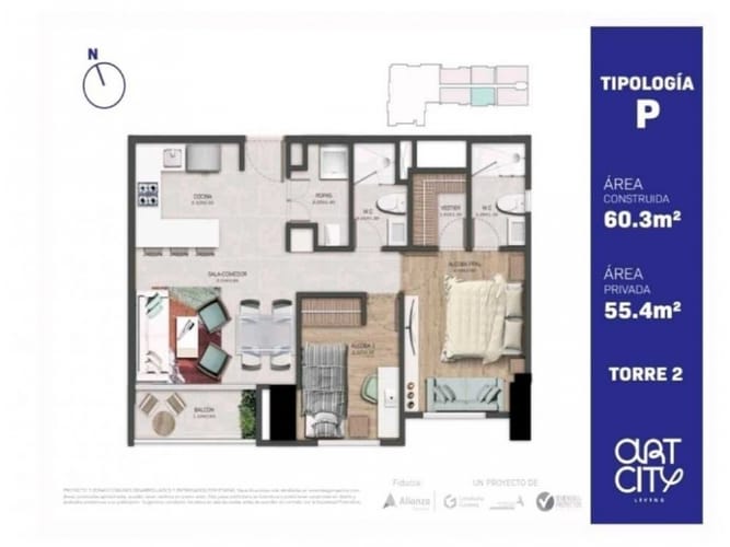Apartamento de 2 alcobas en venta en Ciudad Del Río, Medellín, 60 m² · foto 7 de 7