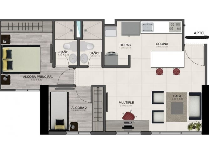 Apartamento de 2 alcobas en venta en Centro, Rionegro, 51 m² · foto 11 de 11