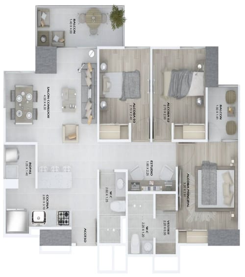 Apartamento de 3 alcobas en venta en Las Lomitas, Sabaneta, 124 m² · foto 9 de 11