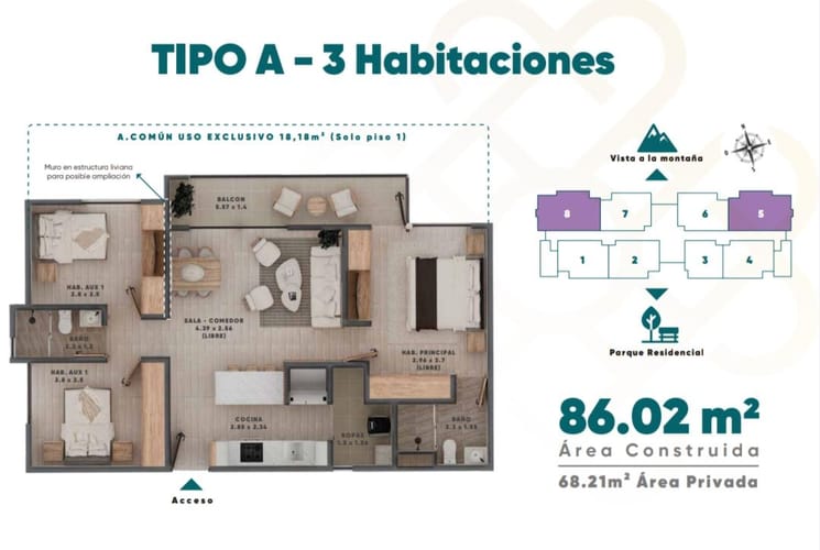 Apartamento de 3 alcobas en venta en La Esmeralda, Dosquebradas, 86 m² · foto 3 de 12