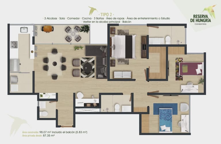 Apartamento de 3 alcobas en venta en Expoferias, Manizales, 98 m² · foto 9 de 19
