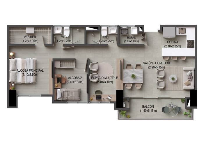 Apartamento de 2 alcobas en venta en Simesa, Medellín, 80 m² · foto 2 de 8