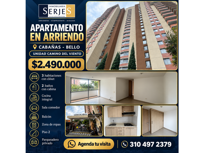 Apartamento de 3 alcobas en arriendo en Cabañas, Bello, 68 m² · foto 10 de 10