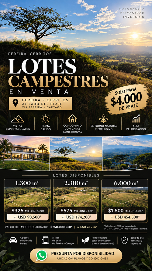 Lote en venta en Cerritos, Pereira, 2300 m² · foto 3 de 7
