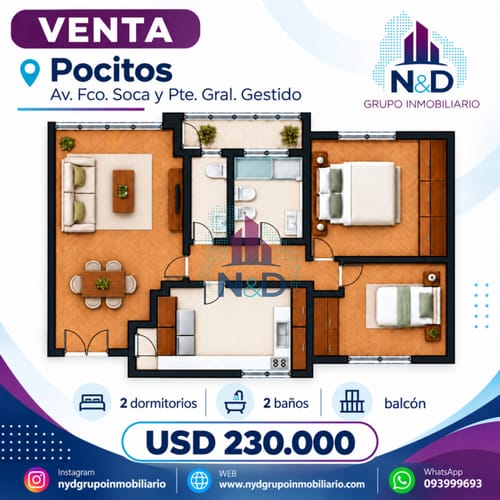 Venta APARTAMENTO 2 dormitorios POCITOS