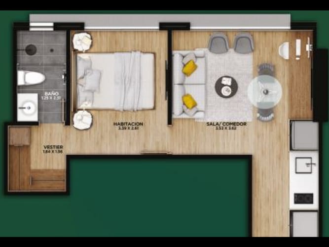 Apartamento de 1 alcoba en venta en Chico Norte, Bogotá, 37 m² · foto 2 de 7