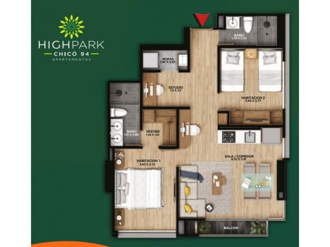 Apartamento de 2 alcobas en venta en Chico Norte, Bogotá, 67 m² · foto 2 de 8