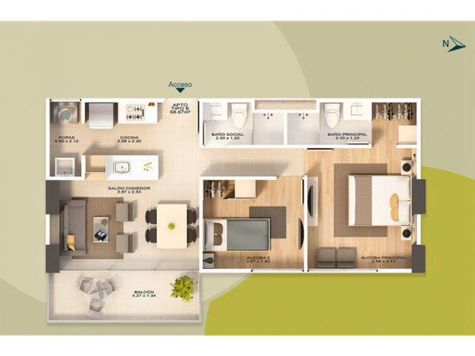 Apartamento de 1 alcoba en venta en Sabaneta Real, Rionegro, 70 m² · foto 7 de 15