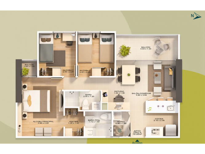 Apartamento de 1 alcoba en venta en Sabaneta Real, Rionegro, 70 m² · foto 8 de 15