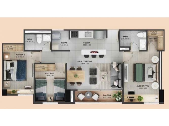 Apartamento de 3 alcobas en venta en Belén, La Estrella, 69 m² · foto 6 de 9