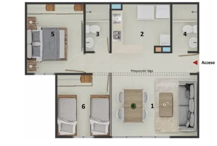 Apartamento de 2 alcobas en venta en Zona Industrial, Yumbo, 46 m² · foto 2 de 15